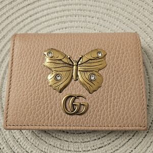 Gucci GG Marmont Butterfly Leather Wallet Dusty Pink 🦋✨